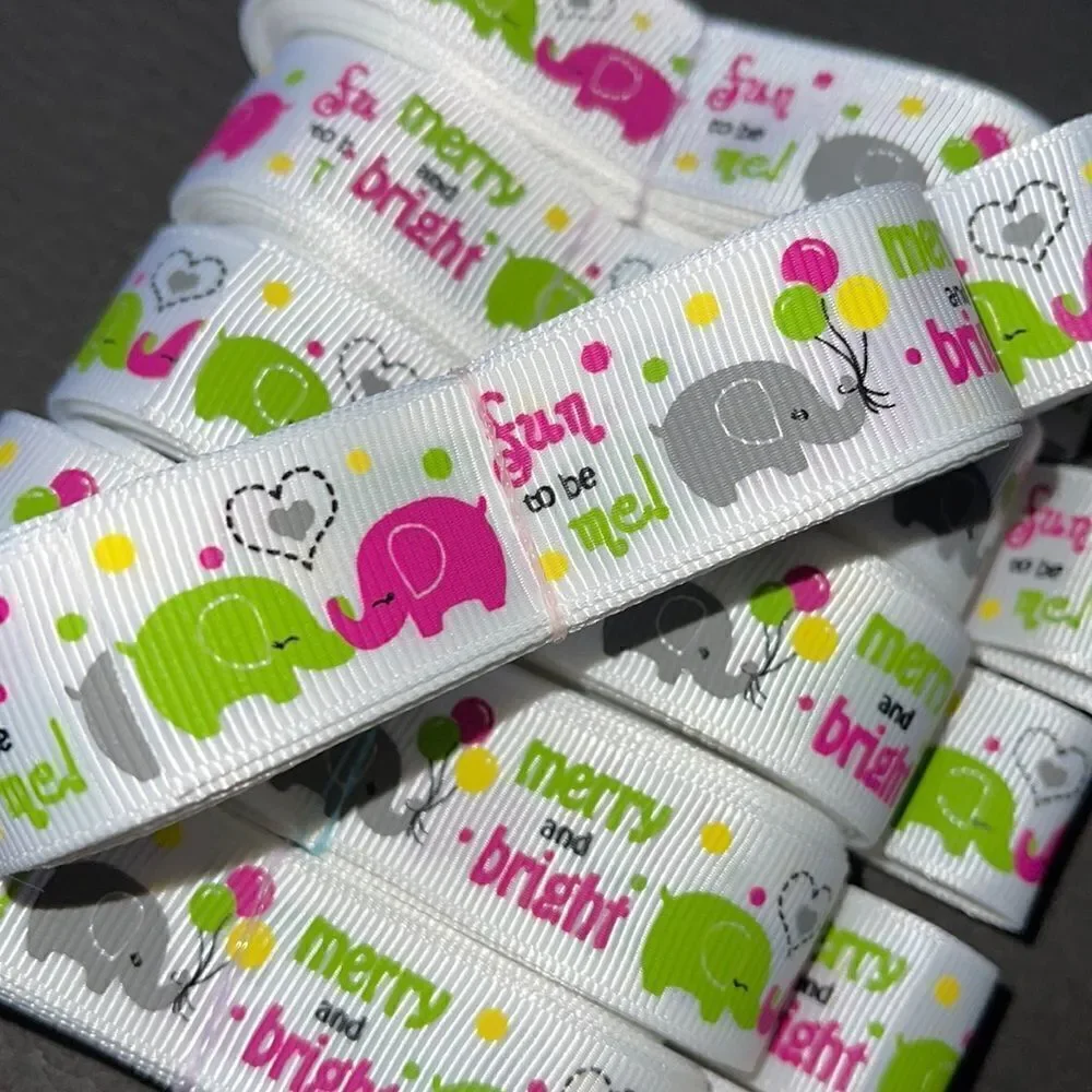 Grosgrain Ribbon 7/8” 5 yards 5/$20 NEW merry & bright elephants fun to be me